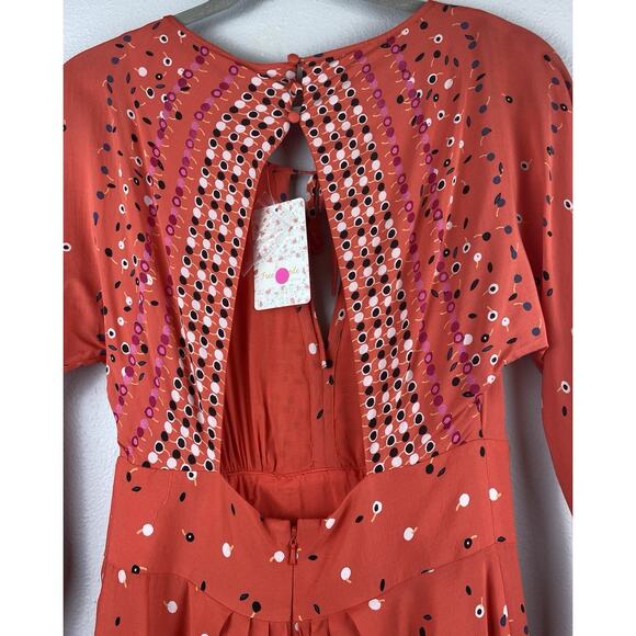 Free People Sz 4 Coryn Open Keyhole Batwing Pleats Wstbnd Cvrd Btn LS Mini Dress - Picture 8 of 14